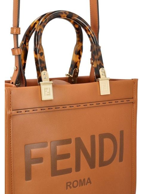 Fendi Brown Small Sunshine Leather Tote Bag