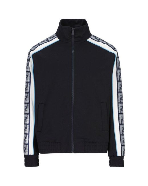 Fendi Black Logo Tape Zip-up Jacket for men