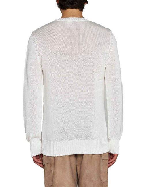 Tagliatore White Long Sleeved Crewneck Knitted Jumper for men