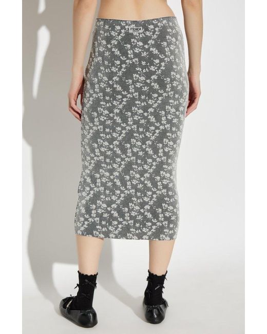 Fendi Gray Skirt With Floral Pattern