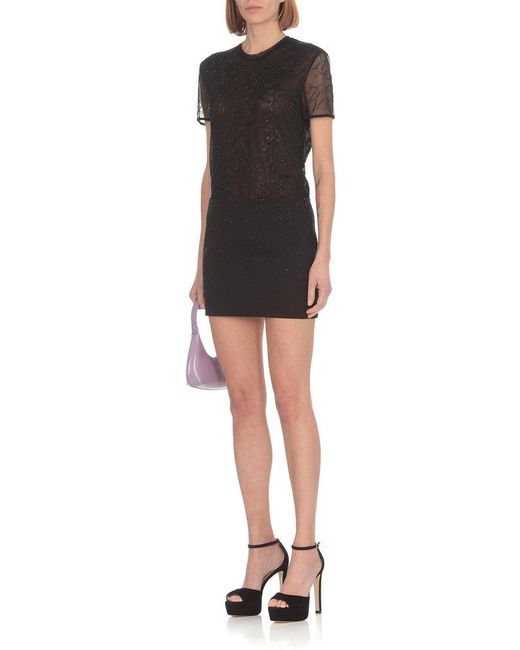 Blumarine Black Tulle Monogram Embellished Top