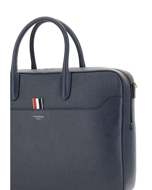 Thom Browne Blue Logo-printed Top Handle Laptop Bag for men