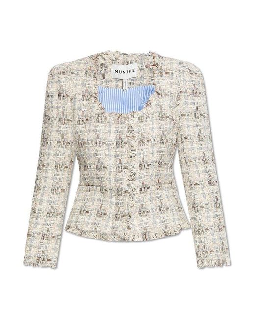 Munthe White Textured Frayed Edge Jacket