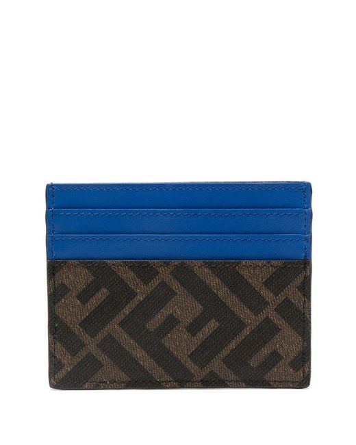 Fendi Blue Ff Canvas Card Holder for men