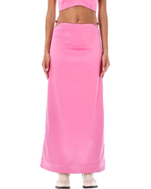 Ganni Pink Bead-Detailing Satin Maxi Skirt