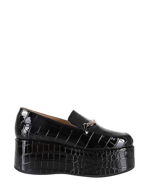 Ganni Black Butterfly Chain Platform Loafer Patent Croco