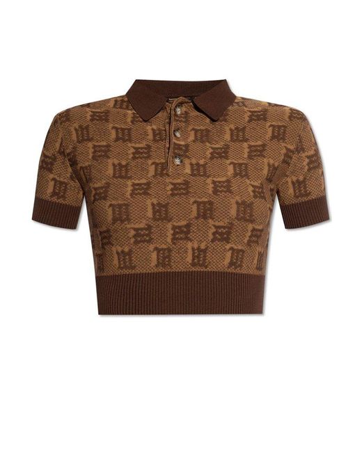 M I S B H V Brown Knitted Monogram Polo Top