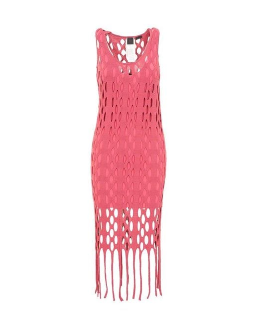 Pinko Pink Fringed Sleeveless Maxi Dress