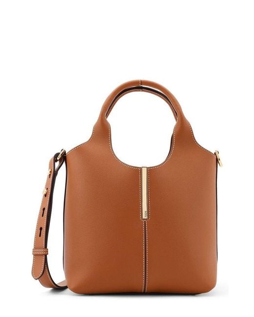 Tod's Brown Logo Engraved Mini Shopping Bag