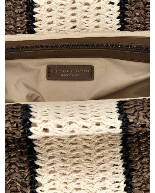 Brunello Cucinelli Metallic Striped Knit Shoulder Bag