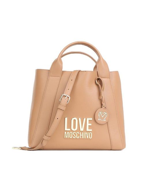 Love Moschino Logo Plaque Top Handle Bag in Natural Lyst