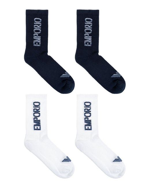 EA7 Blue Two-Pack Socks With Logo for men