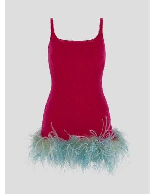 Saint Laurent Pink Mini Dress With Feathers