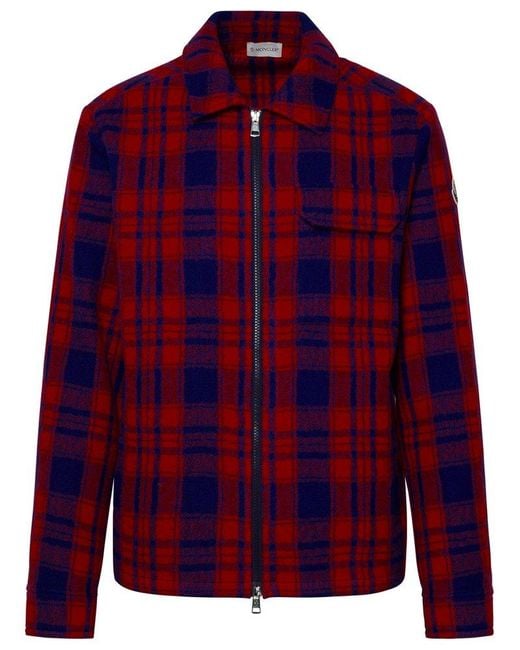 Moncler Red Checked Zipped Overshirt for men