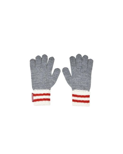 DSquared² Gray Full-finger Striped Knitted Gloves for men