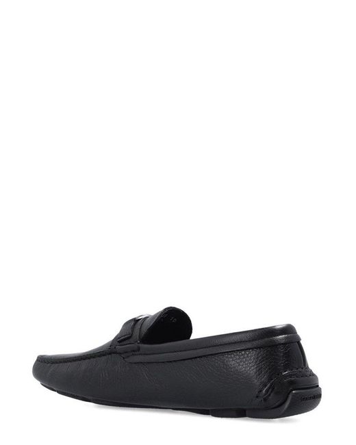Giorgio Armani Black Logo Plaque Slip-on Loafers for men