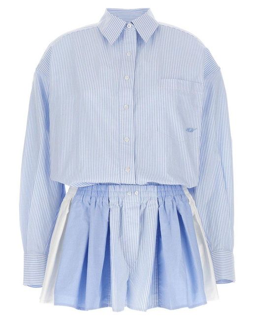 Alexander Wang Blue 'Prestyled Pleated Boxer Romper' Jumpsuit