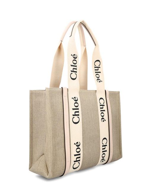 Chloé Natural Woody Linen Tote Bag