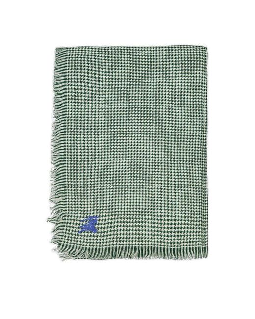 Burberry Green Logo-embroidered Houndstooth Fringed Scarf for men
