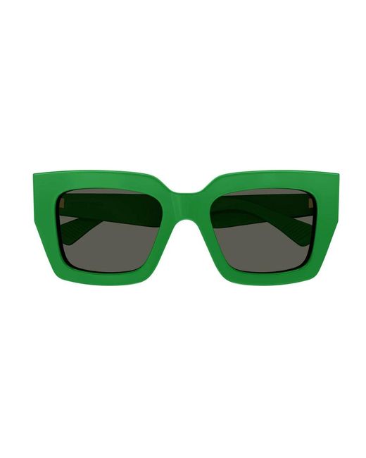 Bottega Veneta Green Rectangle Frame Sunglasses