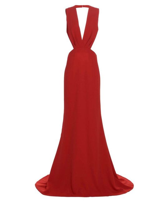 Elie Saab Red Cut-out Detail V-neck Long Dress