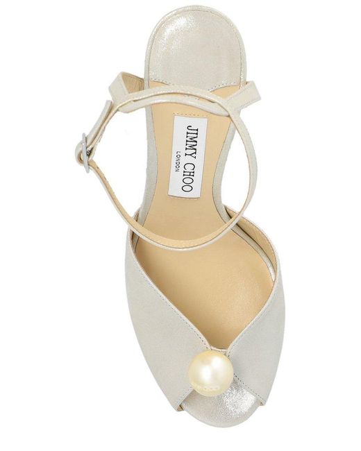 Jimmy Choo White Sacora Pearl Detailed Sandals