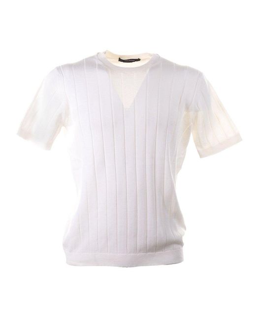 Tagliatore White Crewneck Knitted T-shirt for men