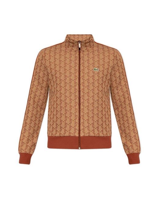 Lacoste Brown Signature Patterned Zip Sweater for men