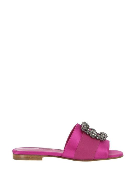 Manolo Blahnik Purple Embellished Slip-on Sandals
