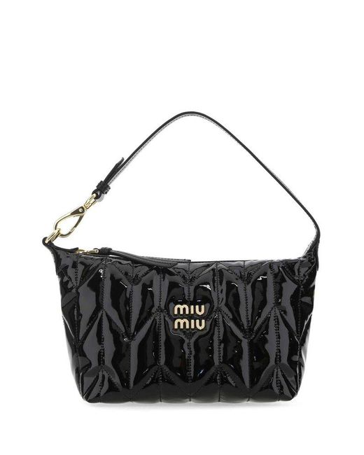 Miu Miu Leather Spirit Logo Plaque Quilted Tote Bag in Black Lyst Canada