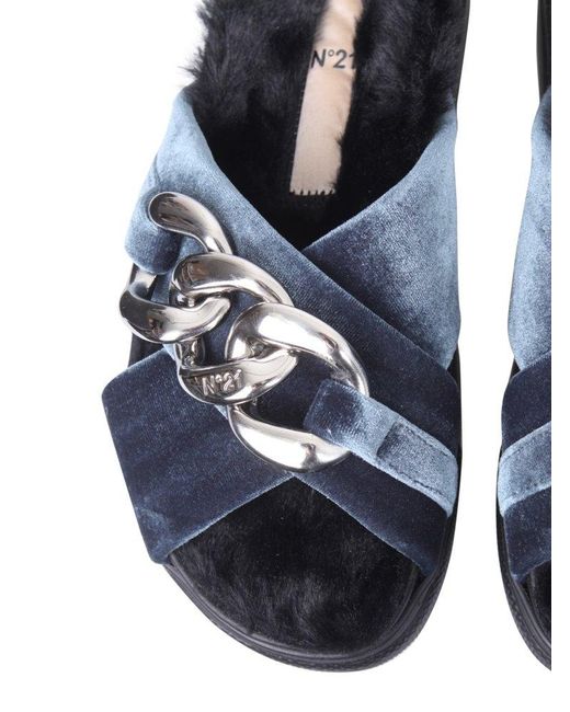 N°21 Blue Sandals With Large Chain Accent