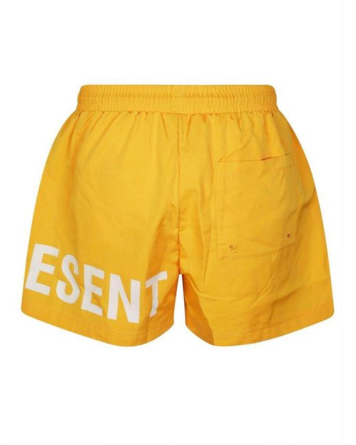 Represent Yellow Logo Printed Swim Shorts for men
