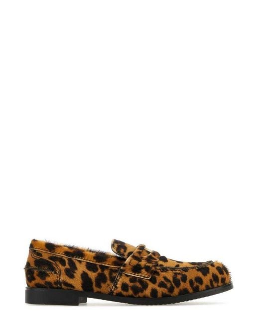 Miu Miu Brown Leopard-print Calf Hair-effect Loafers