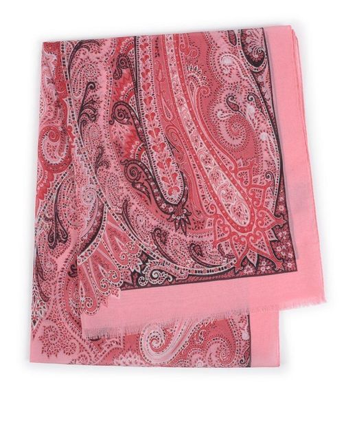 Etro Pink Paisley-printed Frayed Edge Scarf