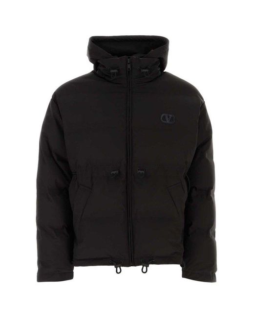 Valentino Black Zip-up Drawstring Hooded Jacket for men