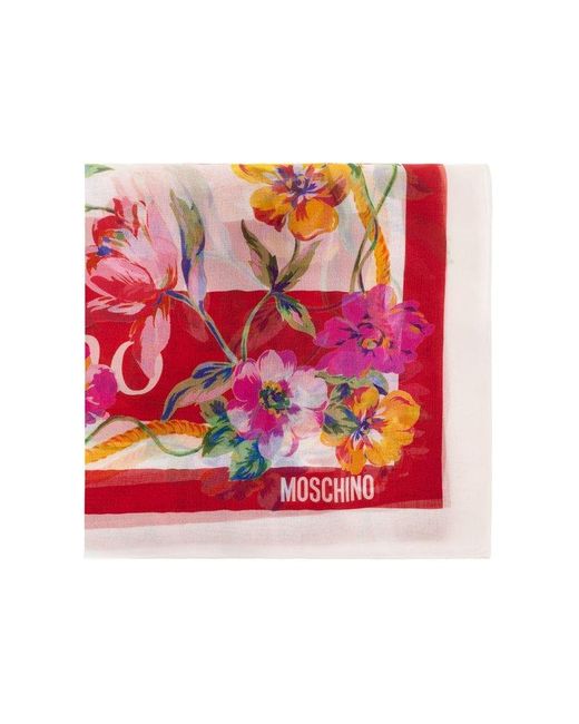 Moschino Red Floral Scarf,