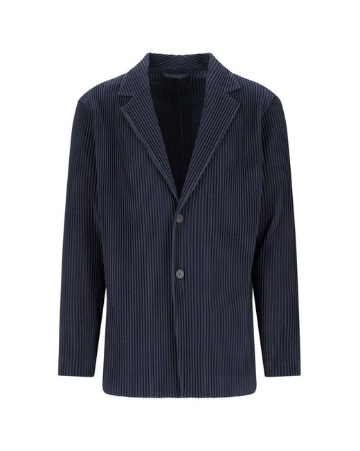 Homme Plissé Issey Miyake Blue Single Breasted Pleated Blazer for men