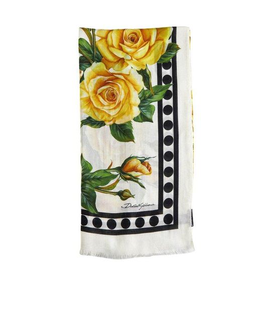 Dolce & Gabbana White Poppy-printed Scarf
