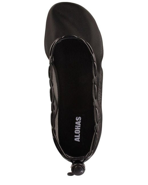 Alohas Black Gill Drawstring Ballerinas