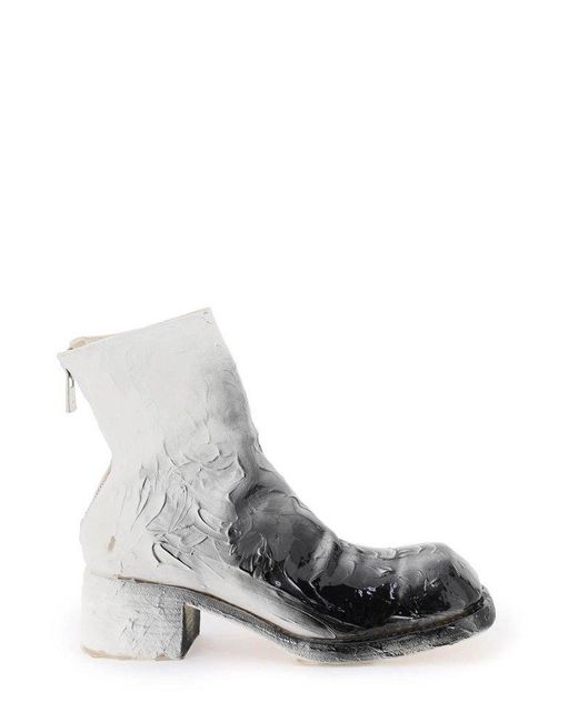 Guidi White Painted Effect Front Zipped Ankle Boots for men