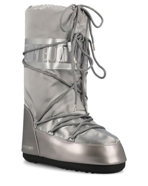 Moon Boot Gray Icon Glance Lace-up Satin Boots