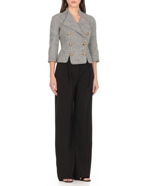 Elisabetta Franchi Gray Logoed Button Tweed Jacket