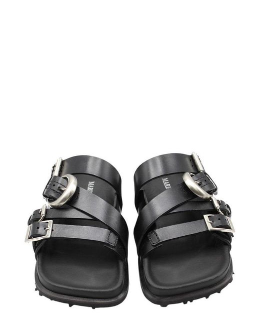 MARINE SERRE Black Buckled Strap Sandals