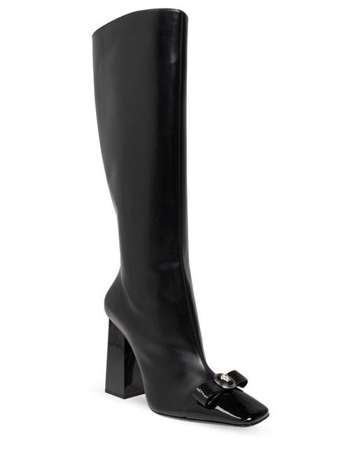 Versace Black Gianni Ribbon Square-Toe Knee-High Boots