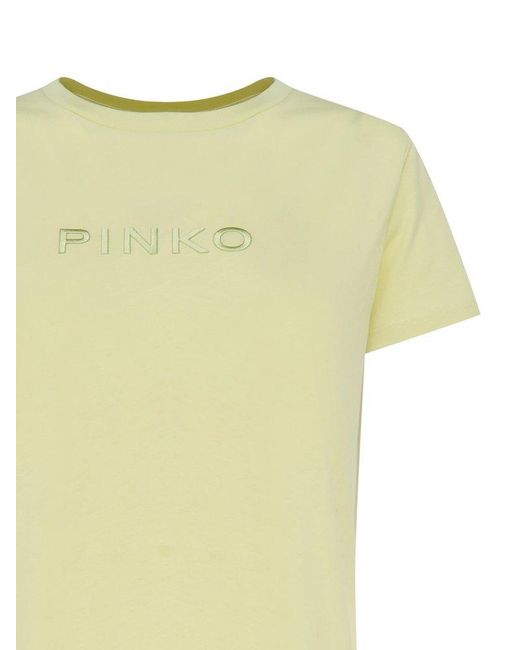 Pinko Yellow T-shirt With Logo Embroidery