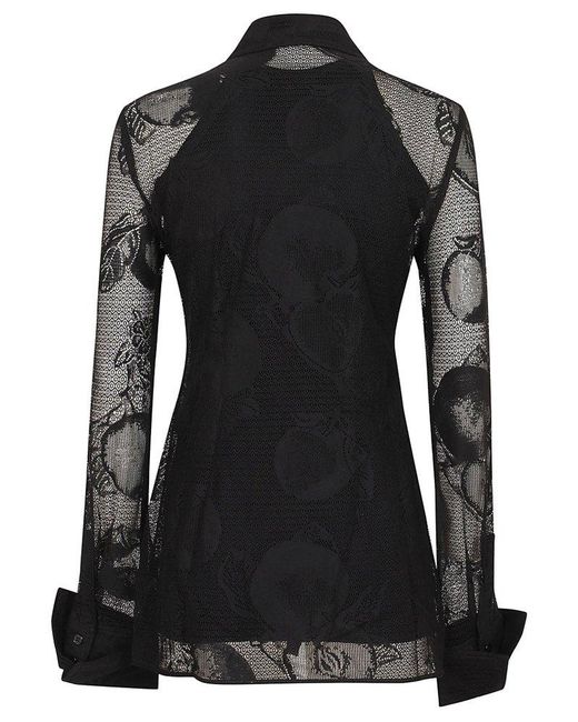 Sportmax Black Lace Detailed Long-sleeved Top