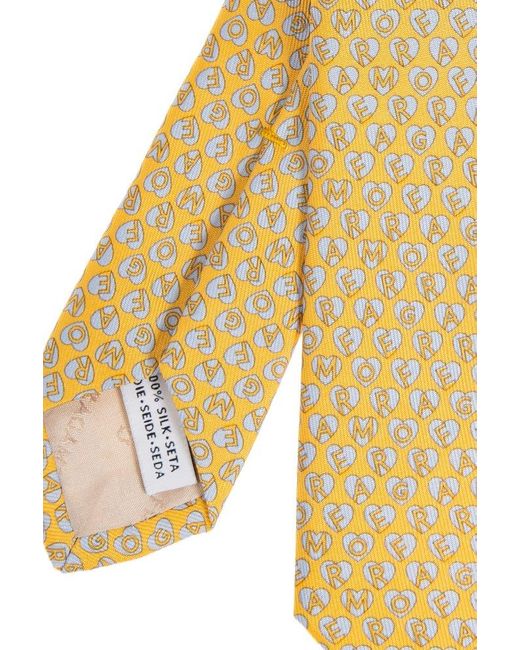 Ferragamo Yellow Patterned Tie In Silk, for men