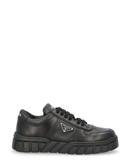 prada logo plaque lace up sneakers