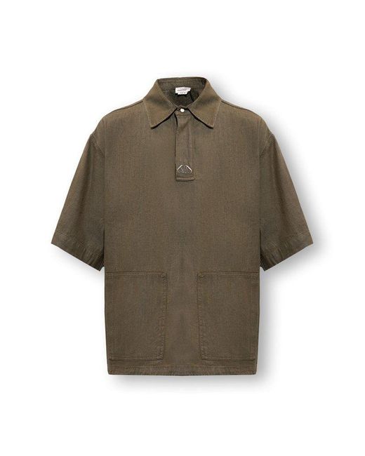 Alexander McQueen Green Logo Embroidered Short Sleeved Denim Polo Shirt for men