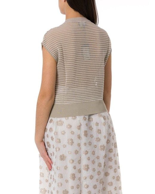 Emporio Armani Natural Striped-Effect Openwork Jumper